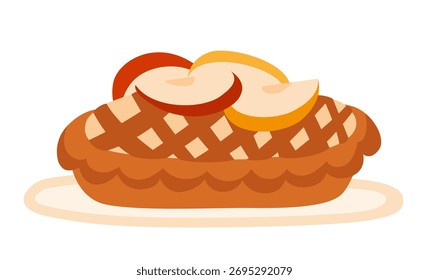 Torta de maçã isolada no branco. Ilustração de vetor desenhada à mão simples.