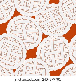 Apple pie line art seamless pattern. Suitable for backgrounds, wallpapers, fabrics, textiles, wrapping papers, printed materials, and many more.