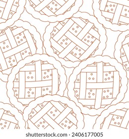 Apple pie line art seamless pattern. Suitable for backgrounds, wallpapers, fabrics, textiles, wrapping papers, printed materials, and many more.