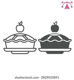 Apple and pie line and solid icon, food concept. Vector graphics. Bakery sign and editable stroke, outline style icon for mobile or web design