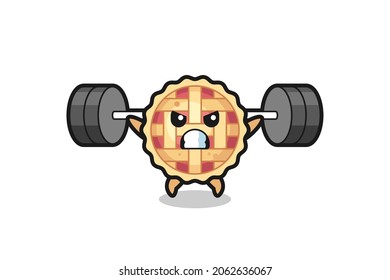 apple pie mascot cartoon with a barbell , cute style design for t shirt, sticker, logo element