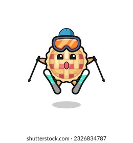 apple pie mascot character as a ski player , cute style design for t shirt, sticker, logo element
