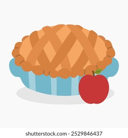 Apple pie on a plate vector illustration isolated on white background