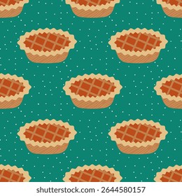 Apple pie pattern background. Sweet and tasty baked fruit pie from apples seamless pattern for fabric, textiles, clothing, wrapping paper, cover, banner, home decor, abstract background