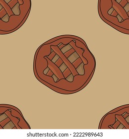 Apple pie, pecan pie, pumpkin pie for Thanksgiving, Thanksgiving food, vector illustration of food, traditional Thanksgiving dishes. Menu items. Delicious pastries with filling. Seamless pie pattern.