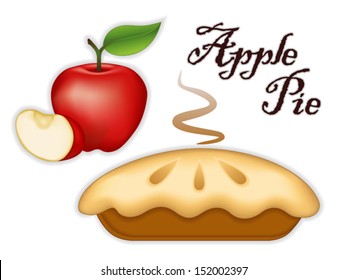 Apple Pie, ripe fruit, slice, isolated on white background. Tasty sweet fresh baked dessert. See other fruits in this series. EPS8 compatible.  