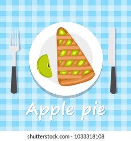 
Apple Pie. A Slice Of Apple Pie, Cartoon, Top View. Vector Flat Design Style.