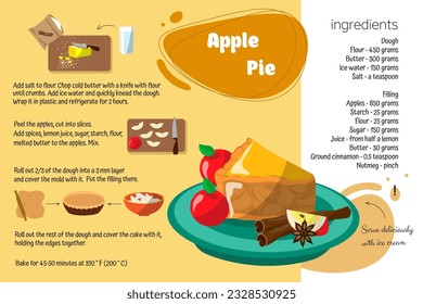 Apple pie. Step by step recipe. Homemade pie, dessert, sweet dish. Home cookbook. Cooking is easy