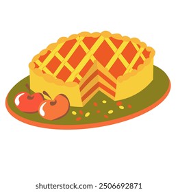 apple pie, thanksgiving pie on a platter with apples