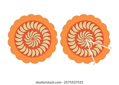 Apple pie. Top view of the pie. Isolated vector illustration.