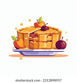 apple pie vector flat color white background