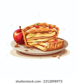 apple pie vector flat color white background
