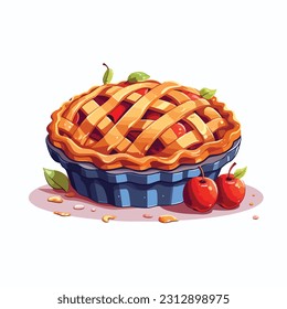 apple pie vector flat color white background