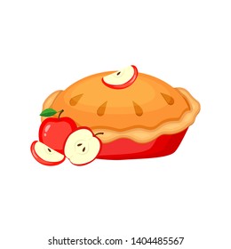Apple pie vector illustration isolated on white background. Traditional American pie illustration.