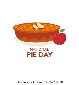 Apple Pie Vector Illustration Isolated On White Background. Delicious Homemade Cake.Red Apples.Traditional American Pie. National Pie Day