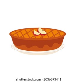 Apple Pie Vector Illustration Isolated On White Background. Delicious Homemade Cake.Traditional American Pie. 