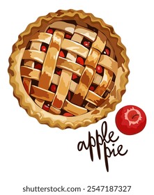 Apple pie. Vector isolated illustration with lettering.