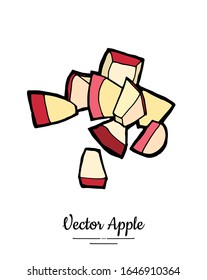 Apple pieces vector isolated. Red fruit hand drawn illustration. Trendy food vegetarian fruit logo, icon. Chopped cut apple. Sweet organic fruit illustration. Natural apple isolated white background