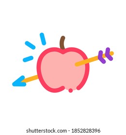 Apple Pierced Archery Arrow Icon Thin Line Vector. Fruit Food Dessert Precision Hit By Arrow Color Symbol Illustration