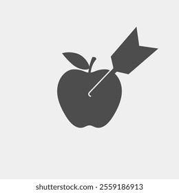 Apple pierced by an arrow graphic icon. Arrow hit the target bullseye. Sign isolated on white background. Vector illustration