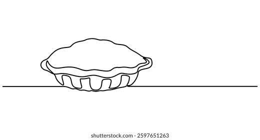 Apple pies continuous one line isolated on white background, one continuous line drawing of pie cake on plate isolated on white background. Food concept vector, Apple Pie Line icon, Sketch and Doodle.