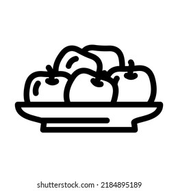 apple pile plate line icon vector. apple pile plate sign. isolated contour symbol black illustration