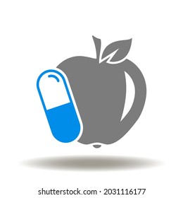 Apple with pill vector icon. Antioxidant symbol. Fruit diet antioxidants illustration.