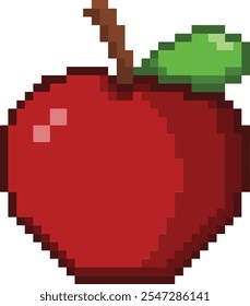 Ilustração da Apple Pixel Art. Símbolo de Arte em Pixel Vermelho Apple de 8 bits isolado