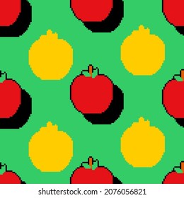 Apple pixel art pattern seamless. pixelated Fruit background. 8 bit texture