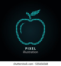 Apple - pixel icon. Vector Illustration. Design logo element. Isolated on black background. It is easy to change to any color.