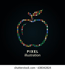 Apple - pixel icon. Vector Illustration. Design logo element. Isolated on black background. It is easy to change to any color.