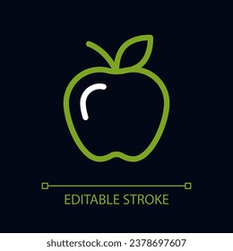 Apple pixel perfect color linear ui icon for dark theme. Delicious and sweet fruit. Outline isolated user interface pictogram. GUI, UX design for night mode. Editable stroke. Arial font used