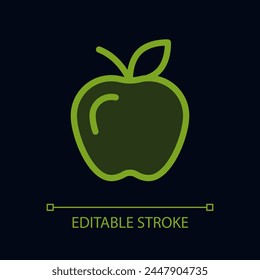 Apple pixel perfect glassmorphism ui icon for dark theme. Sweet fruit. Color filled line element with transparency. Isolated vector pictogram for night mode. Editable stroke. Arial font used