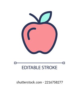 Apple pixel perfect RGB color ui icon. Delicious and sweet fruit. Healthy food. Simple filled line element. GUI, UX design for mobile app. Vector isolated pictogram. Editable stroke. Arial font used