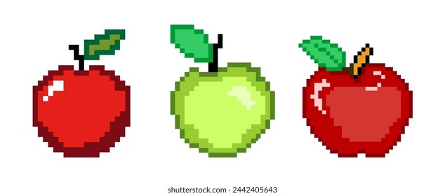 Apple pixel set vector isolated on white background. Pixelated fruit vector.