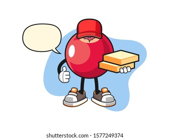 Apple pizza delivery with speech bubble cartoon. Mascot Character vector.