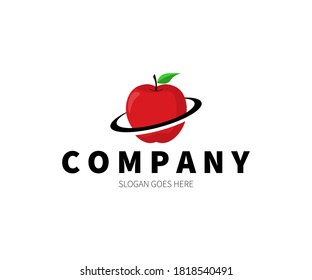 Apple Planet with ring, Space Logo Concept. Vector Design Illustration. Symbol and Icon Vector Template.