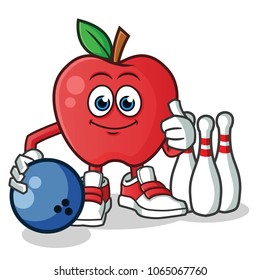 apple playing bowling mascot vector cartoon illustration