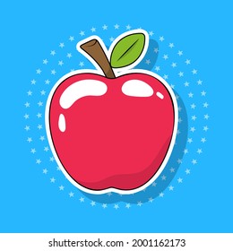 Apple pop art sticker isolated object, vector illustration.
