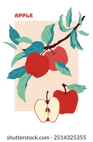 Apple. Poster in a abstract draw design. Simple, flat design. Perfect for poster, cover, banner, label or poster, price tag. Modern interior decoration, paintings.