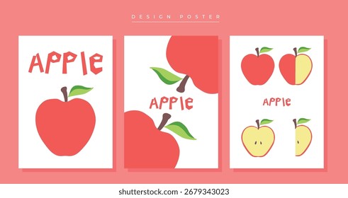 Apple Poster Set Ilustrações coloridas de elementos de fruta e design