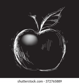 Apple in a prints style on the black, vector illustration, sketch