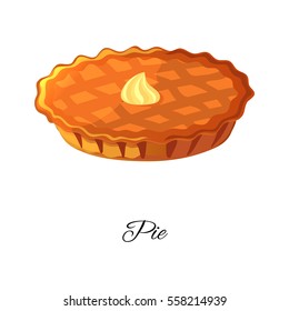 Apple, pumpkin, berries pie icon with cream. Isolated on white background