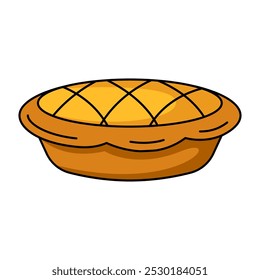 Apple or pumpkin pie. Traditional seasonal homemade bakery for holiday. Vector flat simple element, color illustration. For logo, sticker, print, web design, scrapbooking