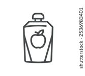 Apple Puree Pouch Icon. Simple Line Illustration of a Pouch with Apple Puree, Representing Plastic Container with Apple Organic Baby Food and Healthy Snacks.