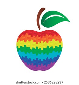 Apple puzzle assembled from of the colors of the flag LGBT. Vector isolated on white background.		