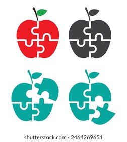 Apple puzzle shape fruit icon set