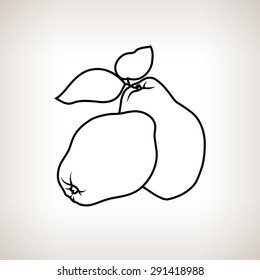 Apple Quince on a Light Background, Line Style, Black and White Vector Illustration