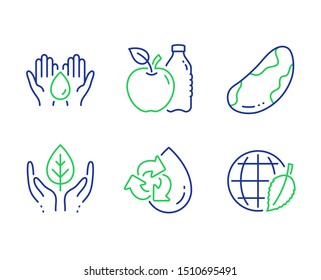 Apple, Recycle water and Fair trade line icons set. Safe water, Brazil nut and Environment day signs. Diet food, Refill aqua, Safe nature. Hold drop. Nature set. Line apple outline icons. Vector