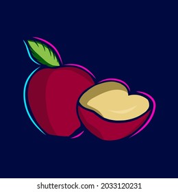 Apple red art logo. Colorful fresh fruit design. Isolated vector dark background illustration. 